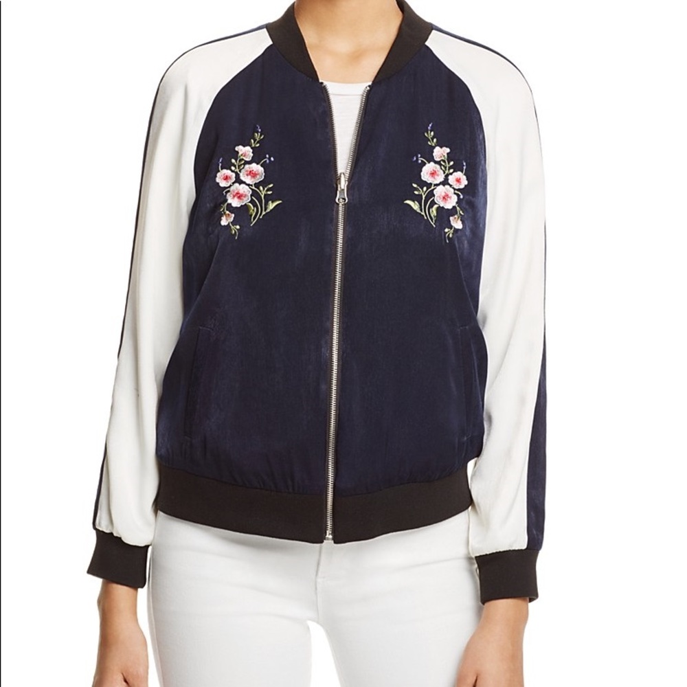 Conversable embroidery Satin Bomber jacket